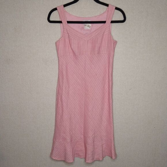 Vintage Y2K Ann Taylor Pastel Baby Pink Tiered Babydoll Linen Dress Size 2P - Picture 2 of 4